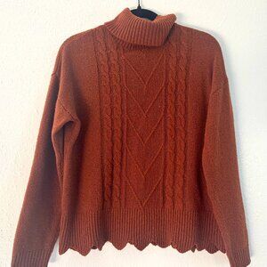 🤎 Belldini Cable Knit Turtleneck Sweater – Rust / Burnt Orange – Size M
